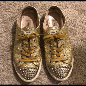 miumiu gold glitter sneakers